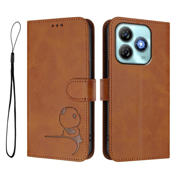 For ZTE Blade A75 4G Litter Panda Embossing RFID Leather Phone Case with Lanyard