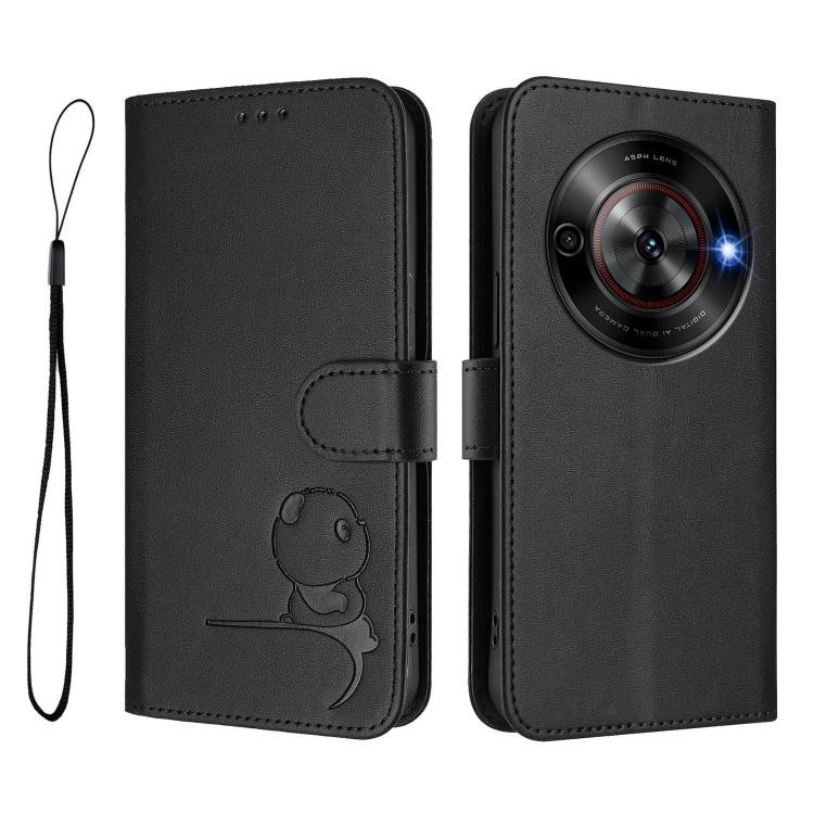 For ZTE Blade A75 5G / nubia Focus Litter Panda Embossing RFID Leather Phone Case with Lanyard
