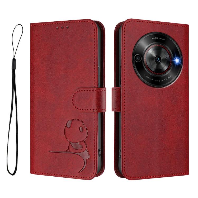 For ZTE Blade A75 5G / nubia Focus Litter Panda Embossing RFID Leather Phone Case with Lanyard