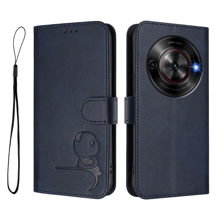 For ZTE Blade A75 5G / nubia Focus Litter Panda Embossing RFID Leather Phone Case with Lanyard