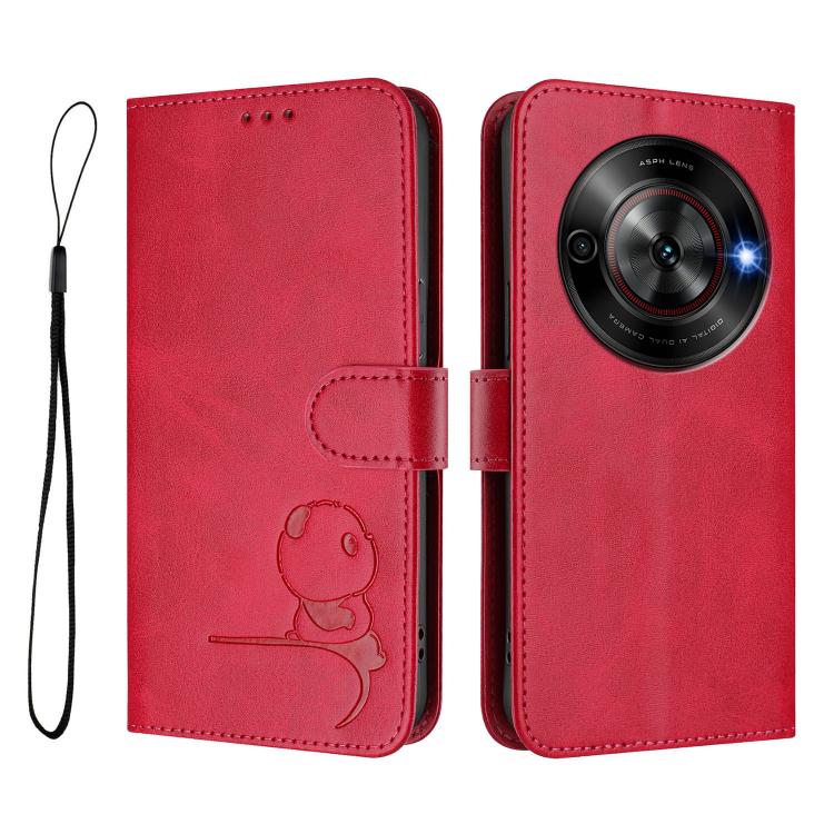 For ZTE Blade A75 5G / nubia Focus Litter Panda Embossing RFID Leather Phone Case with Lanyard