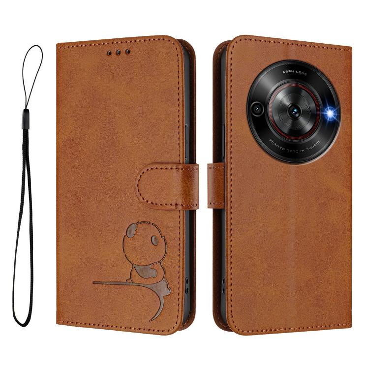 For ZTE Blade A75 5G / nubia Focus Litter Panda Embossing RFID Leather Phone Case with Lanyard