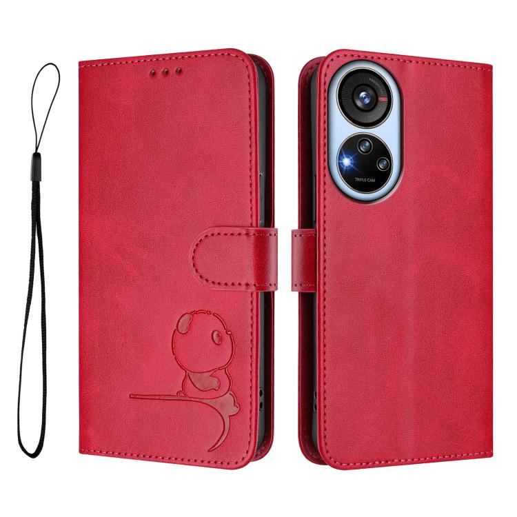 For ZTE Blade V40s Litter Panda Embossing RFID Leather Phone Case with Lanyard