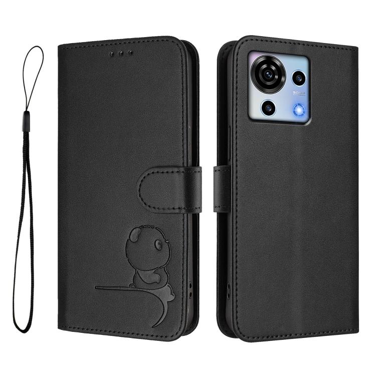 For ZTE Blade V50 Vita Litter Panda Embossing RFID Leather Phone Case with Lanyard