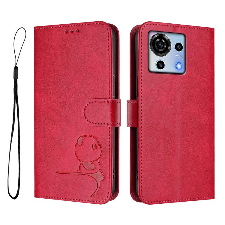 For ZTE Blade V50 Vita Litter Panda Embossing RFID Leather Phone Case with Lanyard