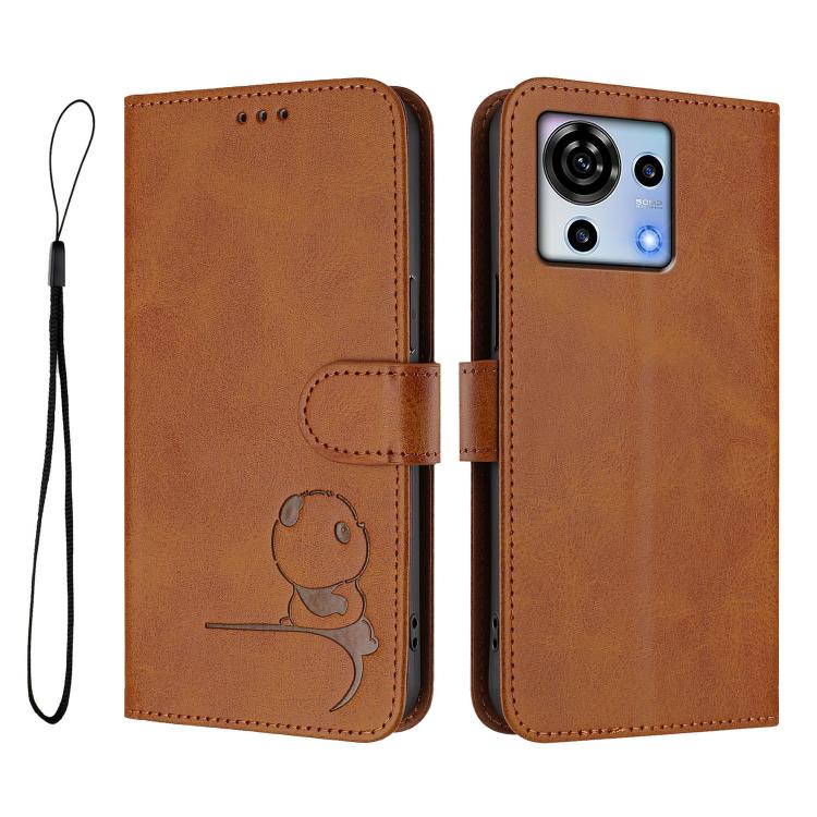 For ZTE Blade V50 Vita Litter Panda Embossing RFID Leather Phone Case with Lanyard