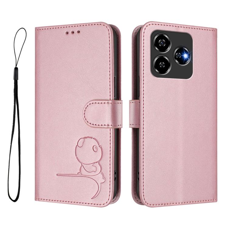 For ZTE Blade V60 4G / Axon 60 4G Litter Panda Embossing RFID Leather Phone Case with Lanyard