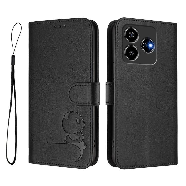 For ZTE Blade V60 4G / Axon 60 4G Litter Panda Embossing RFID Leather Phone Case with Lanyard