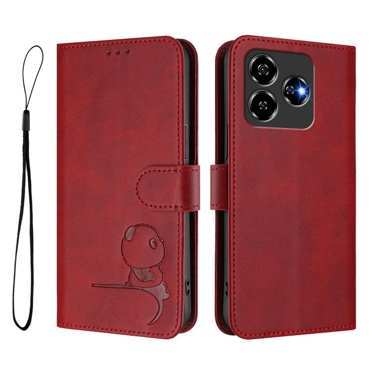 For ZTE Blade V60 4G / Axon 60 4G Litter Panda Embossing RFID Leather Phone Case with Lanyard