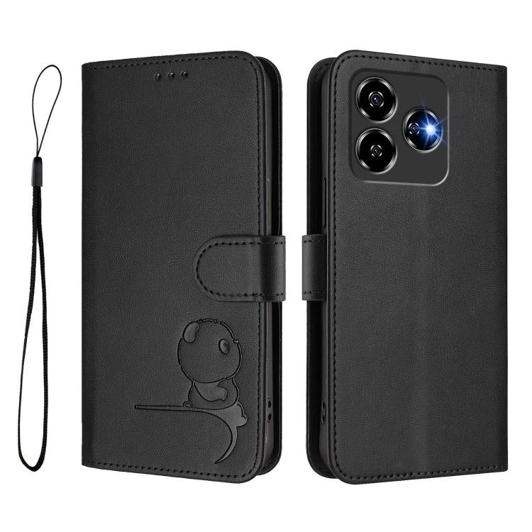 For ZTE Blade V60 Vita / V60 Design Litter Panda Embossing RFID Leather Phone Case with Lanyard