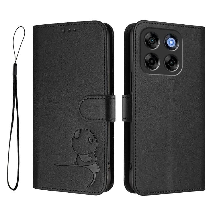 For ZTE Blade V70 Litter Panda Embossing RFID Leather Phone Case with Lanyard