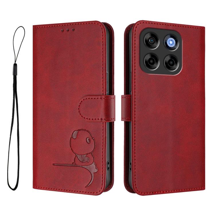 For ZTE Blade V70 Litter Panda Embossing RFID Leather Phone Case with Lanyard