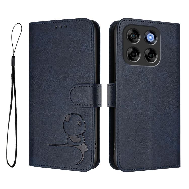 For ZTE Blade V70 Litter Panda Embossing RFID Leather Phone Case with Lanyard