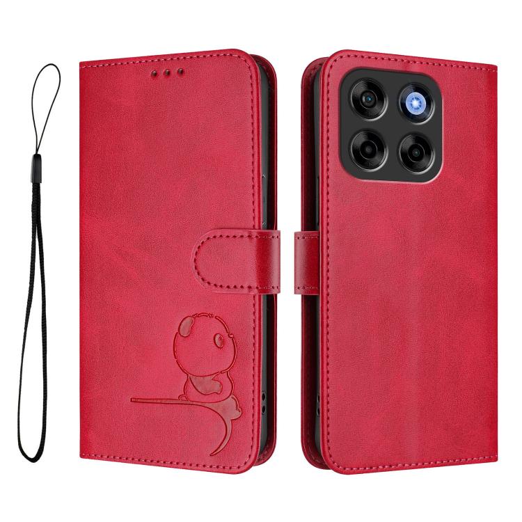 For ZTE Blade V70 Litter Panda Embossing RFID Leather Phone Case with Lanyard