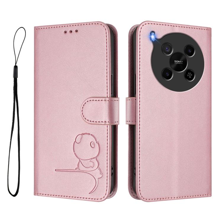 For ZTE Blade V70 Max Litter Panda Embossing RFID Leather Phone Case with Lanyard