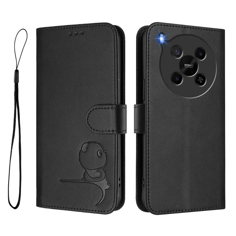 For ZTE Blade V70 Max Litter Panda Embossing RFID Leather Phone Case with Lanyard