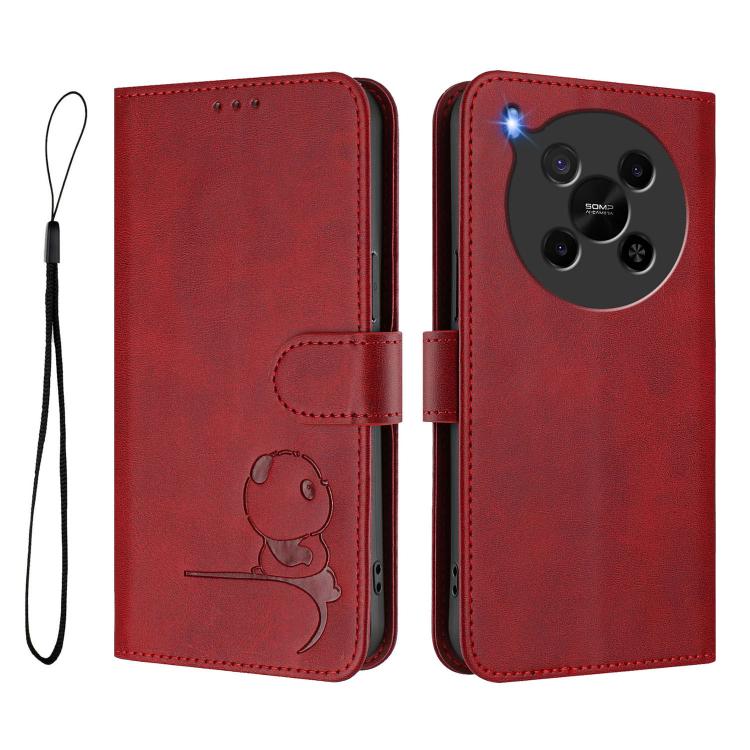 For ZTE Blade V70 Max Litter Panda Embossing RFID Leather Phone Case with Lanyard