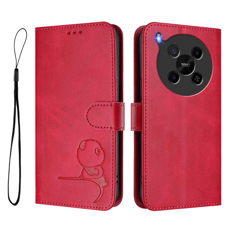 For ZTE Blade V70 Max Litter Panda Embossing RFID Leather Phone Case with Lanyard
