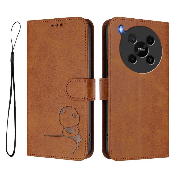 For ZTE Blade V70 Max Litter Panda Embossing RFID Leather Phone Case with Lanyard