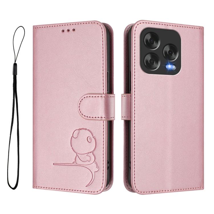 For ZTE Blade V70 Vita / V70 Design Litter Panda Embossing RFID Leather Phone Case with Lanyard