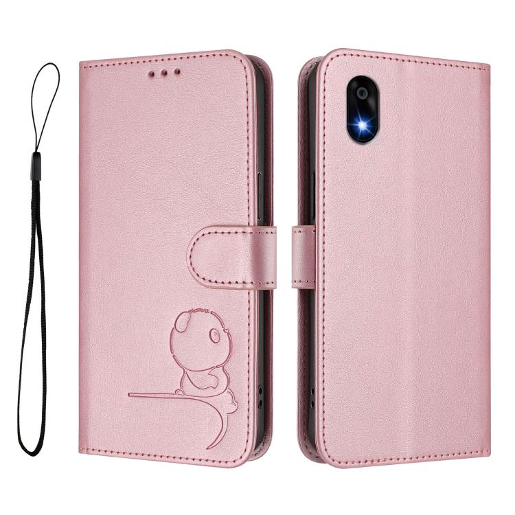 For ZTE Kantan Sumaho 4 A402ZT Litter Panda Embossing RFID Leather Phone Case with Lanyard