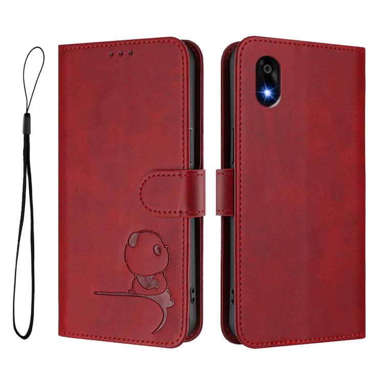 For ZTE Kantan Sumaho 4 A402ZT Litter Panda Embossing RFID Leather Phone Case with Lanyard