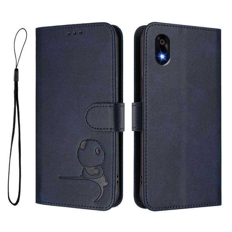 For ZTE Kantan Sumaho 4 A402ZT Litter Panda Embossing RFID Leather Phone Case with Lanyard