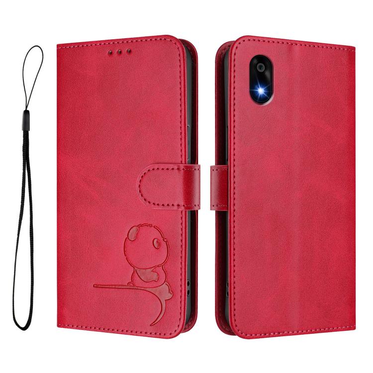 For ZTE Kantan Sumaho 4 A402ZT Litter Panda Embossing RFID Leather Phone Case with Lanyard