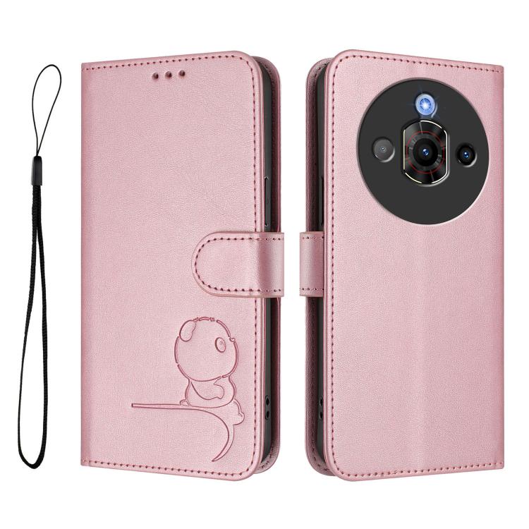 For ZTE nubia Focus Pro Litter Panda Embossing RFID Leather Phone Case with Lanyard