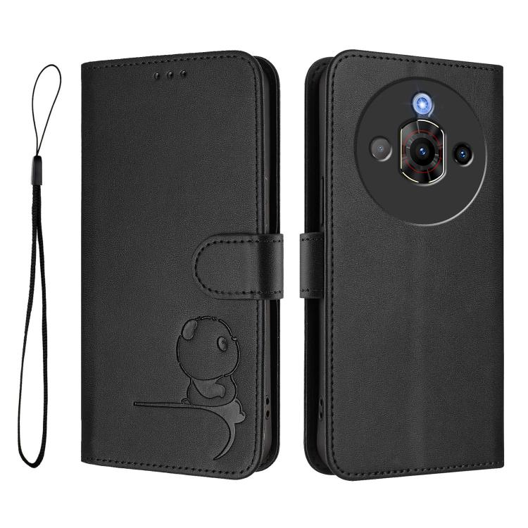 For ZTE nubia Focus Pro Litter Panda Embossing RFID Leather Phone Case with Lanyard