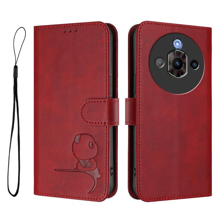 For ZTE nubia Focus Pro Litter Panda Embossing RFID Leather Phone Case with Lanyard