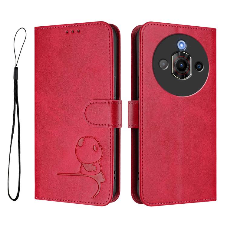 For ZTE nubia Focus Pro Litter Panda Embossing RFID Leather Phone Case with Lanyard