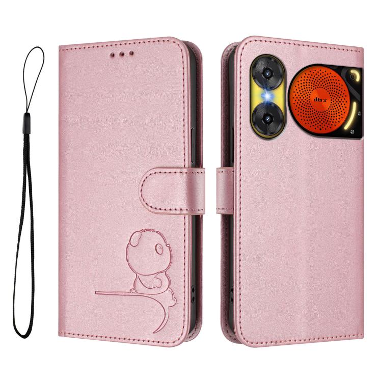 For ZTE nubia Music 2 Litter Panda Embossing RFID Leather Phone Case with Lanyard