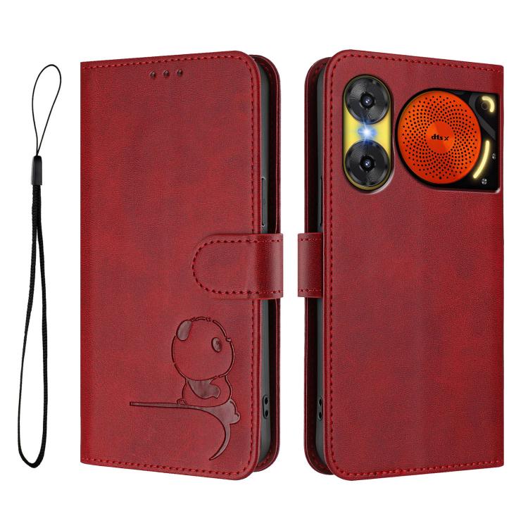 For ZTE nubia Music 2 Litter Panda Embossing RFID Leather Phone Case with Lanyard