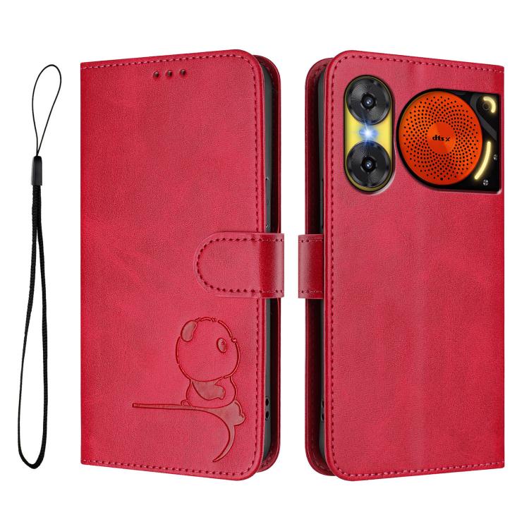 For ZTE nubia Music 2 Litter Panda Embossing RFID Leather Phone Case with Lanyard