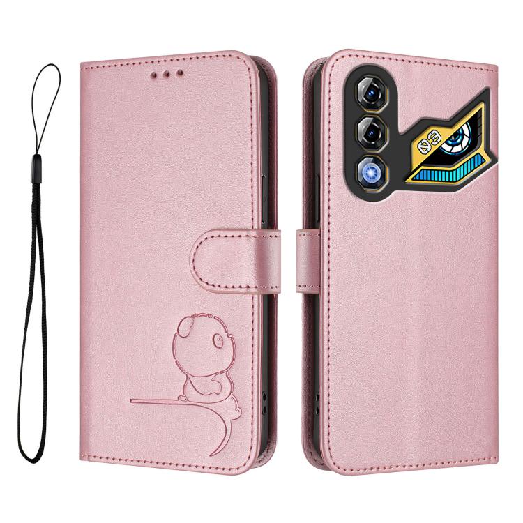 For ZTE nubia Neo 3 GT Litter Panda Embossing RFID Leather Phone Case with Lanyard