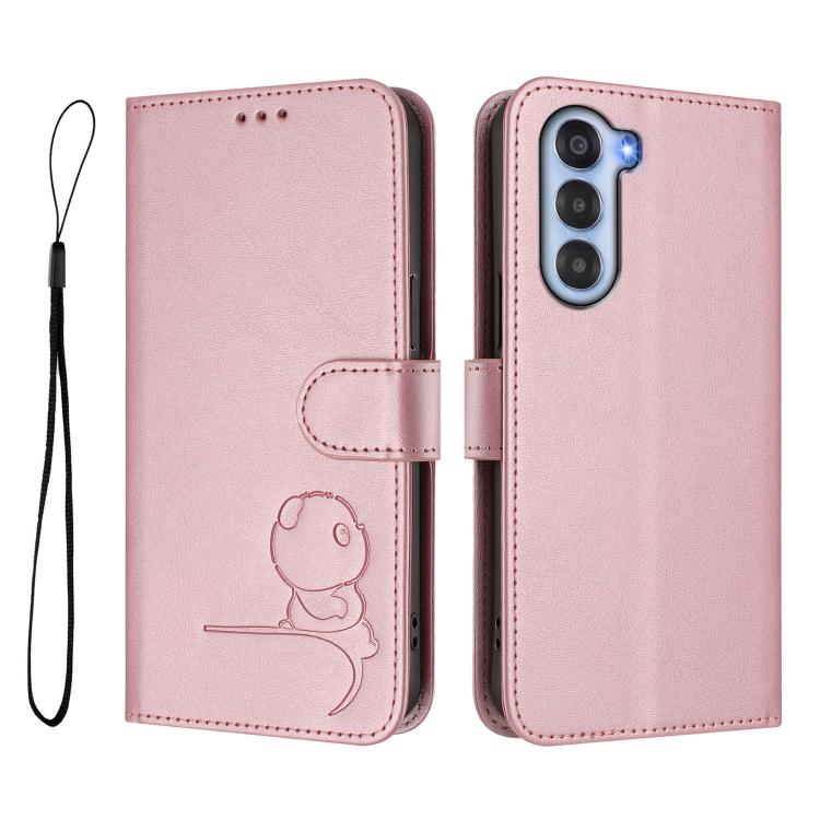 For ZTE nubia S 5G A403ZT Litter Panda Embossing RFID Leather Phone Case with Lanyard