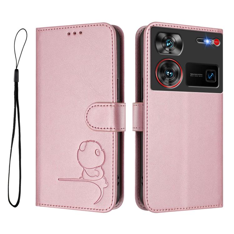For ZTE nubia Z60 Ultra Litter Panda Embossing RFID Leather Phone Case with Lanyard