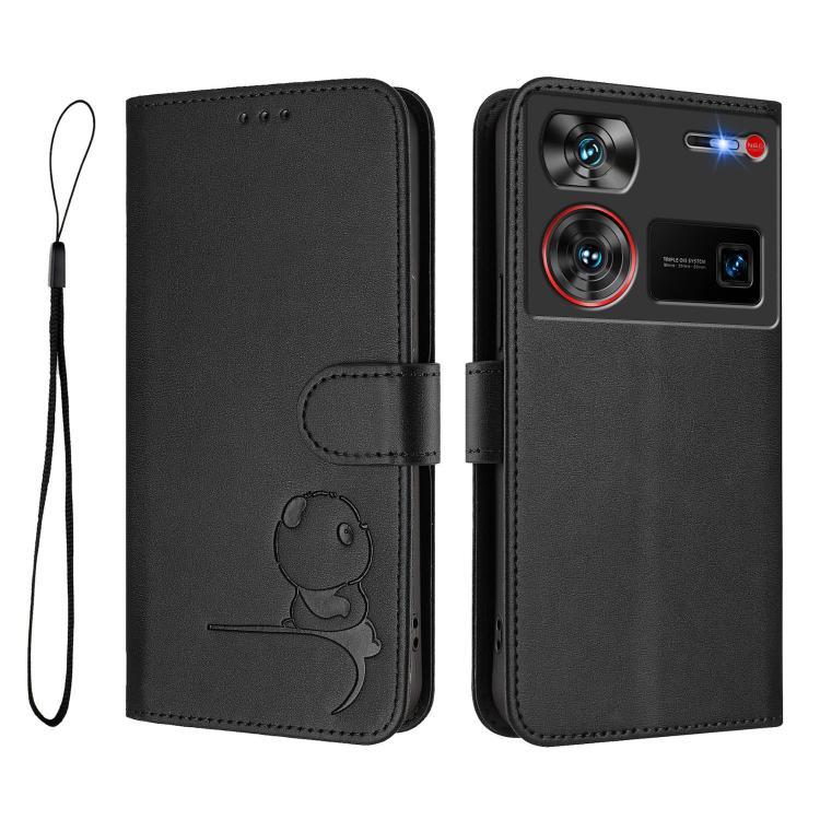 For ZTE nubia Z60 Ultra Litter Panda Embossing RFID Leather Phone Case with Lanyard