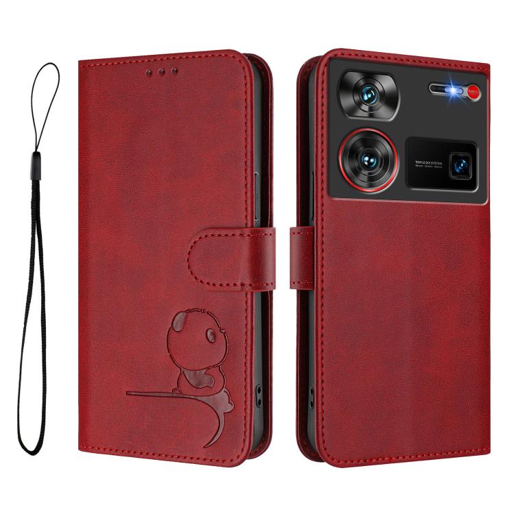 For ZTE nubia Z60 Ultra Litter Panda Embossing RFID Leather Phone Case with Lanyard