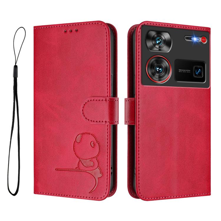 For ZTE nubia Z60 Ultra Litter Panda Embossing RFID Leather Phone Case with Lanyard