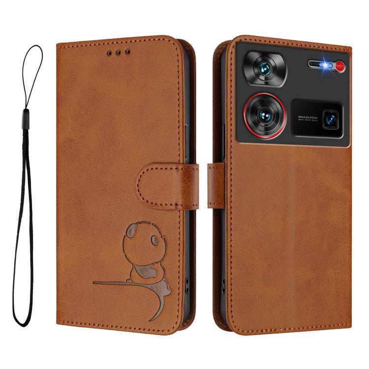 For ZTE nubia Z60 Ultra Litter Panda Embossing RFID Leather Phone Case with Lanyard