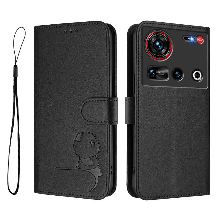 For ZTE nubia Z70 Ultra Litter Panda Embossing RFID Leather Phone Case with Lanyard