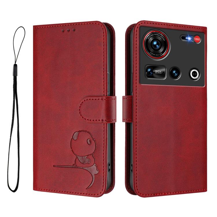 For ZTE nubia Z70 Ultra Litter Panda Embossing RFID Leather Phone Case with Lanyard