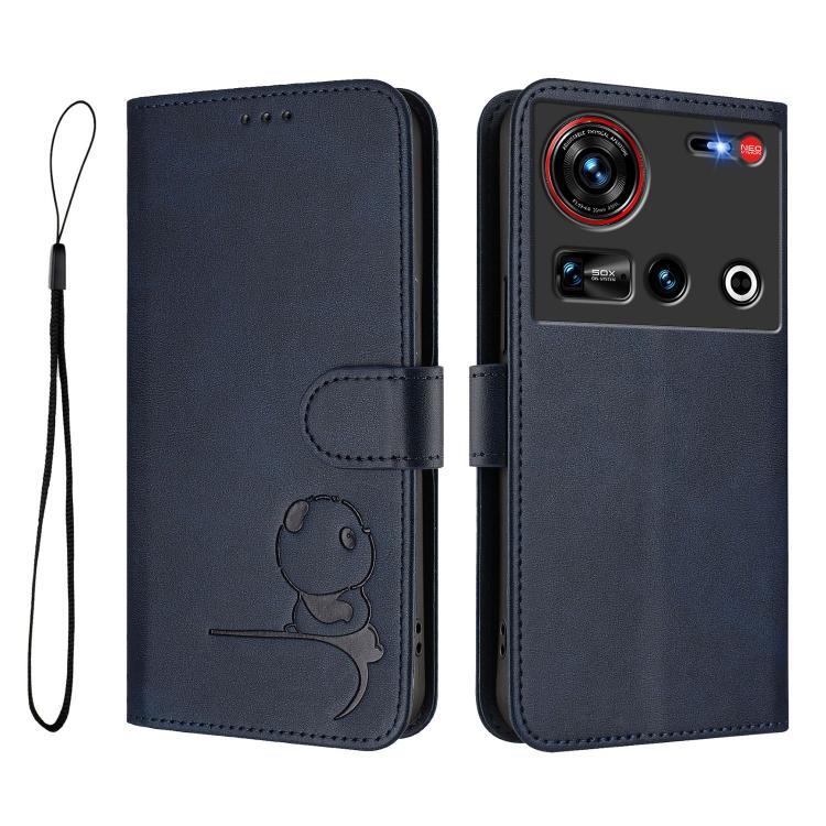For ZTE nubia Z70 Ultra Litter Panda Embossing RFID Leather Phone Case with Lanyard