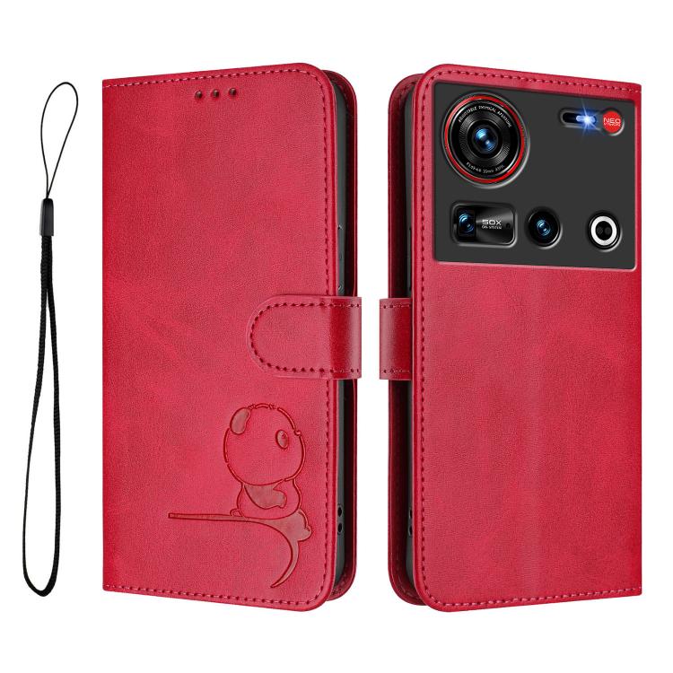 For ZTE nubia Z70 Ultra Litter Panda Embossing RFID Leather Phone Case with Lanyard