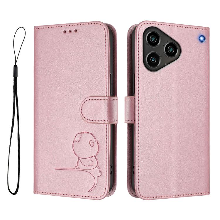 For ZTE Blade A76 4G Litter Panda Embossing RFID Leather Phone Case with Lanyard
