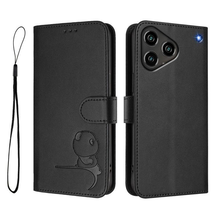 For ZTE Blade A76 4G Litter Panda Embossing RFID Leather Phone Case with Lanyard