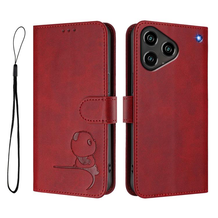 For ZTE Blade A76 4G Litter Panda Embossing RFID Leather Phone Case with Lanyard