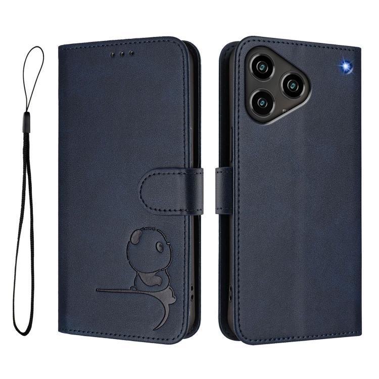 For ZTE Blade A76 4G Litter Panda Embossing RFID Leather Phone Case with Lanyard
